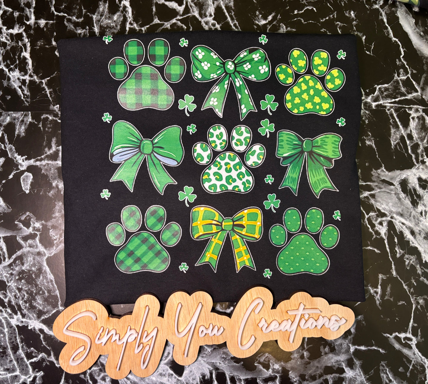 T Shirt- St Patrick’s bows & dog prints